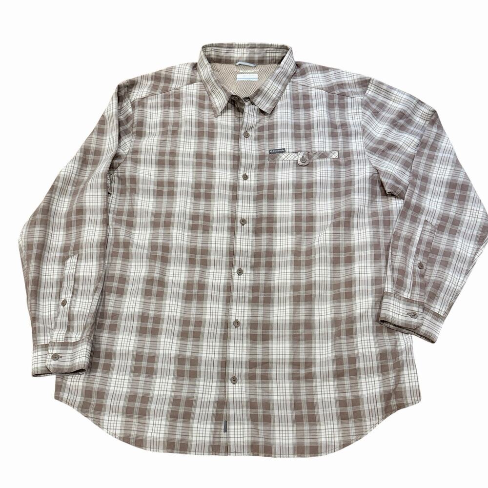 Columbia Declination Trail Omni-Shade Tan Cream Plaid Hiking Shirt XXL NWOT
